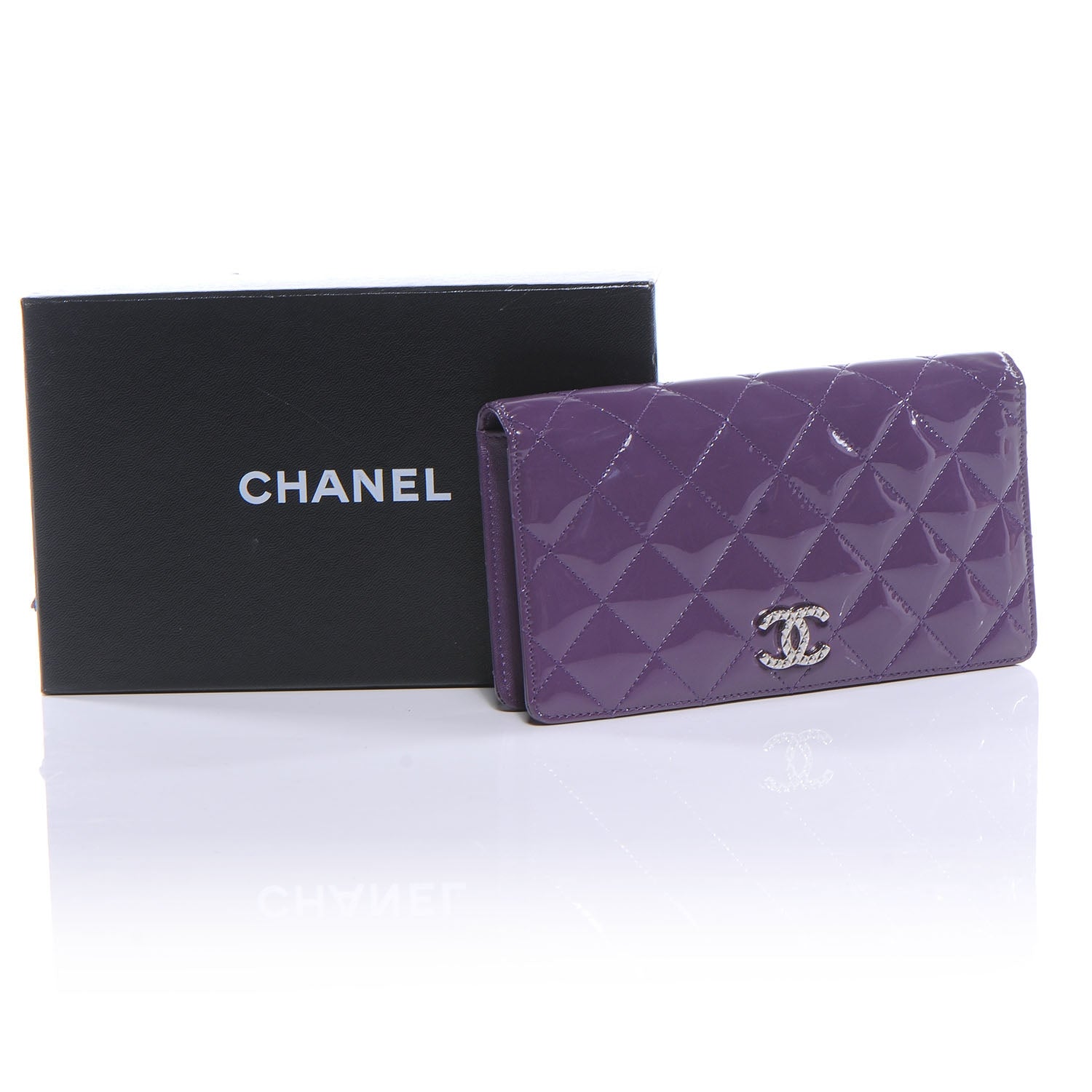 Chanel Patent Quilted Yen Wallet Purple 8 of 8