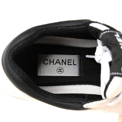 Chanel Mesh Suede Calfskin Grained Calfskin Womens CC Sneakers 39 White Black 9 of 17