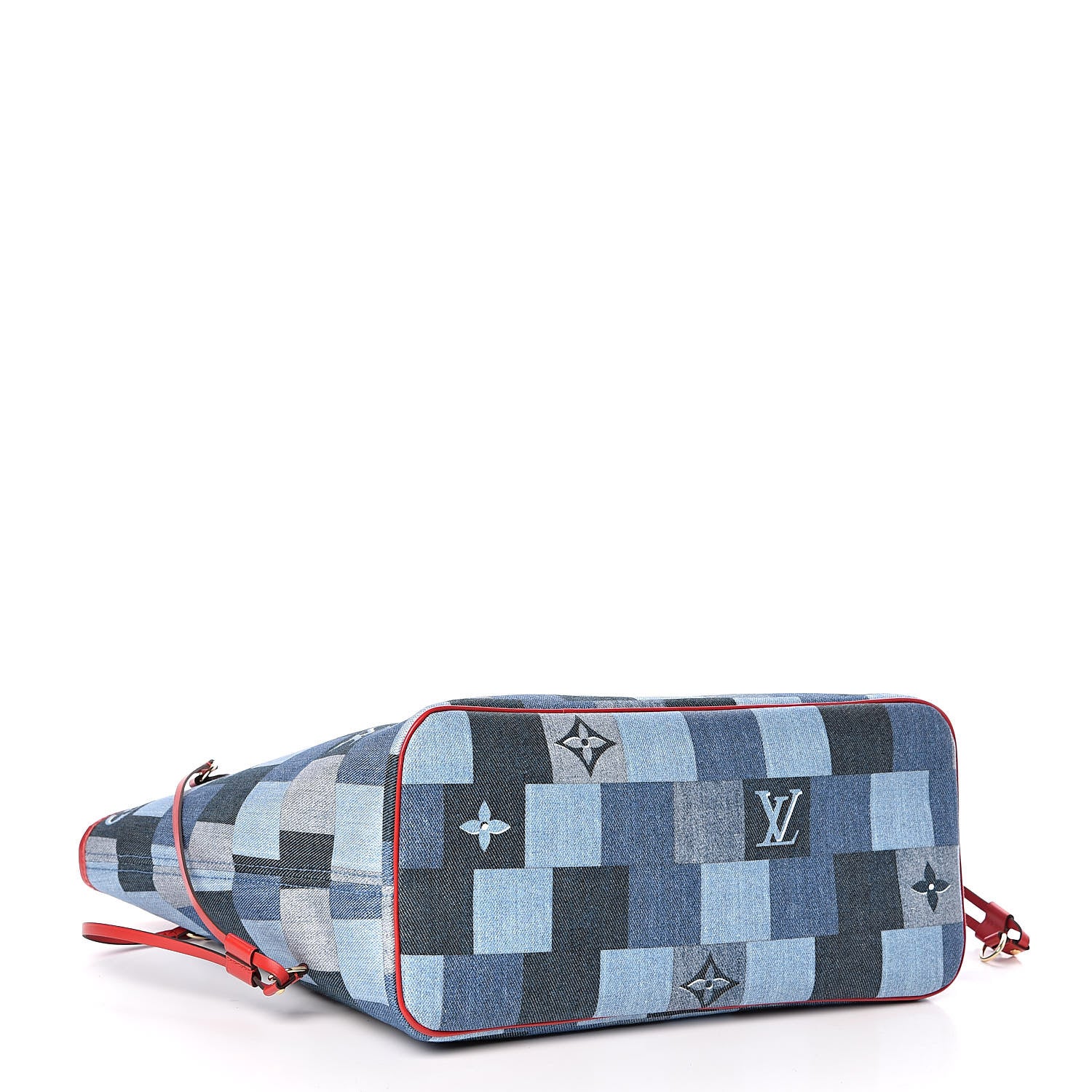 Louis Vuitton Denim Damier Monogram Patchwork Neverfull Blue Rouge 4 of 10