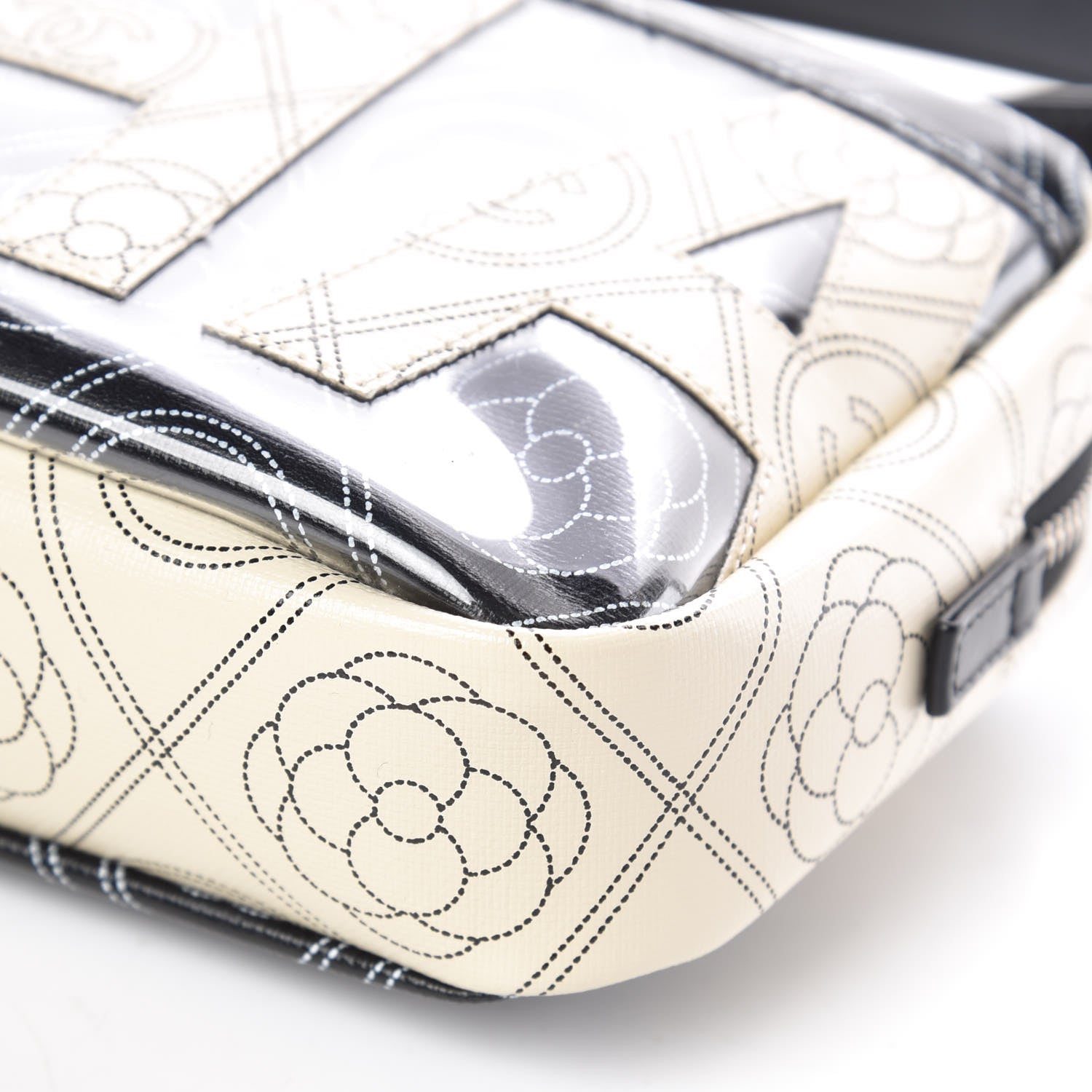 Chanel Coated Canvas Calfskin Camellia Printed Camera Case Black Beige 9 of 10
