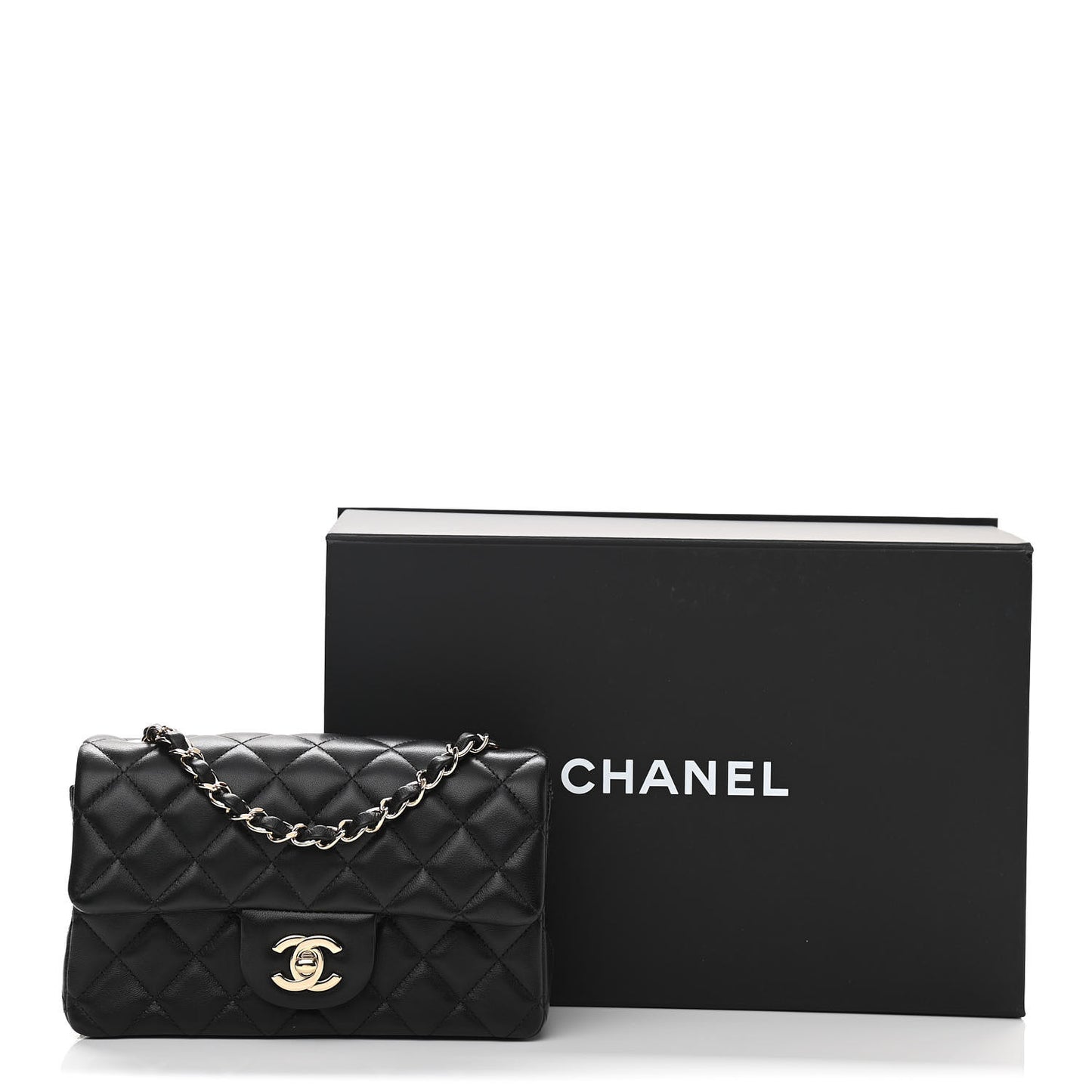 Lambskin Quilted Mini Rectangular Flap Black