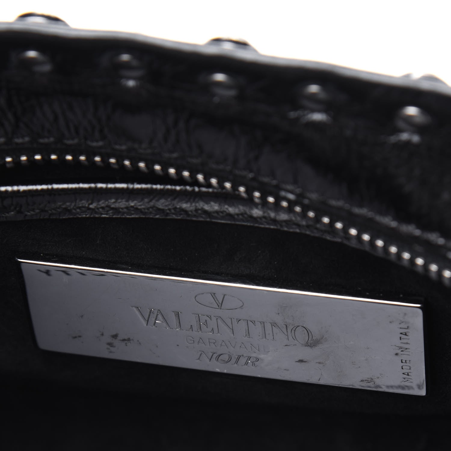 Valentino Garavani Craquele Calfskin Small Guitar Strap Rockstud Rolling Flap Pocket Shoulder Bag Black 5 of 14