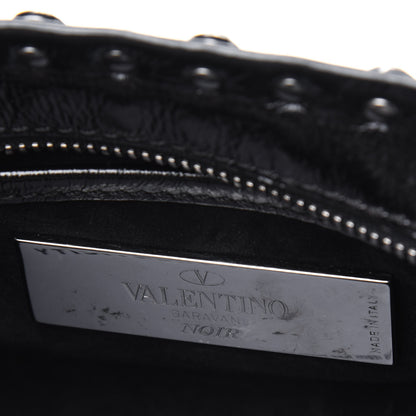 Valentino Garavani Craquele Calfskin Small Guitar Strap Rockstud Rolling Flap Pocket Shoulder Bag Black 5 of 14