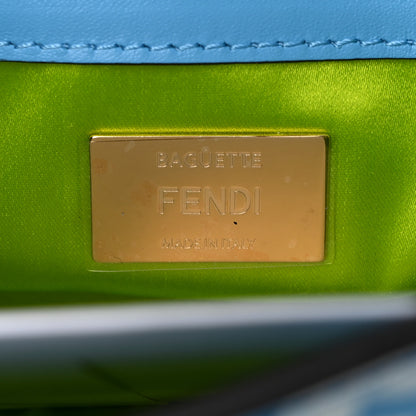 Fendi X SARAH COLEMAN Glazed Canvas Vitello King FF Vertigo Baguette 1997 Cyber Blue White 5 of 7