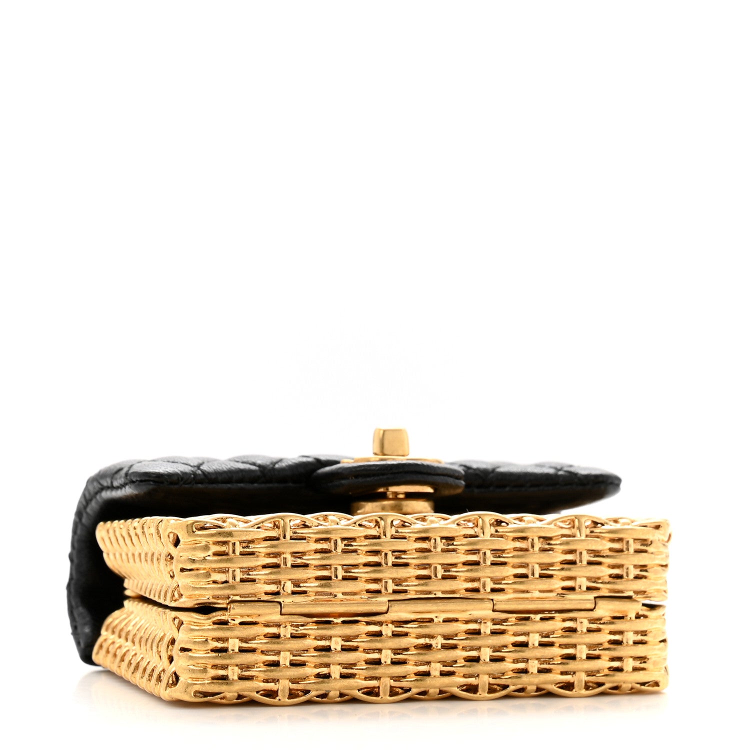 Chanel Woven Metal Lambskin Quilted Micro Flap Black Gold 1644602