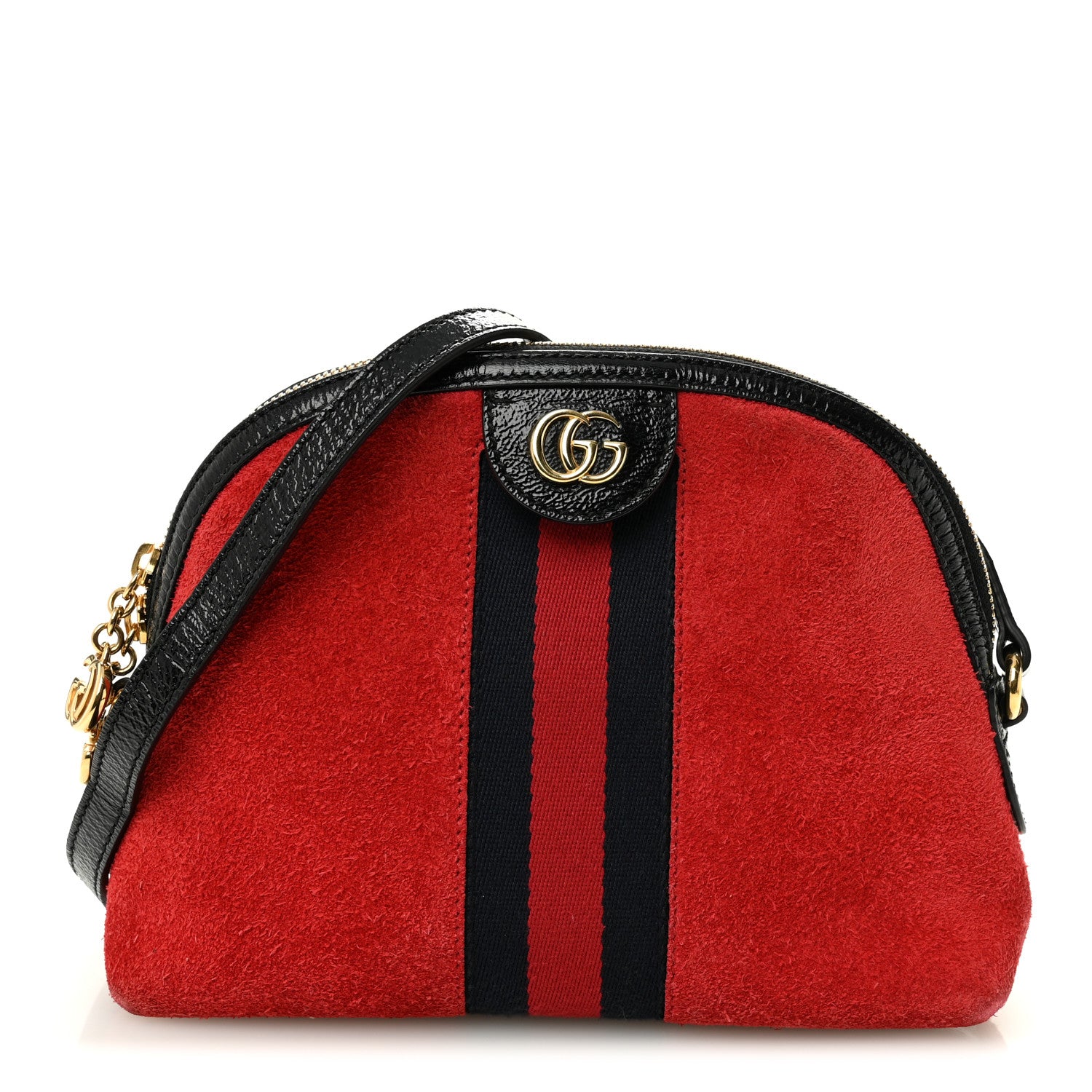 Gucci Suede Patent Web GG Small Ophidia Dome Shoulder Bag Hibiscus Red 1 of 10