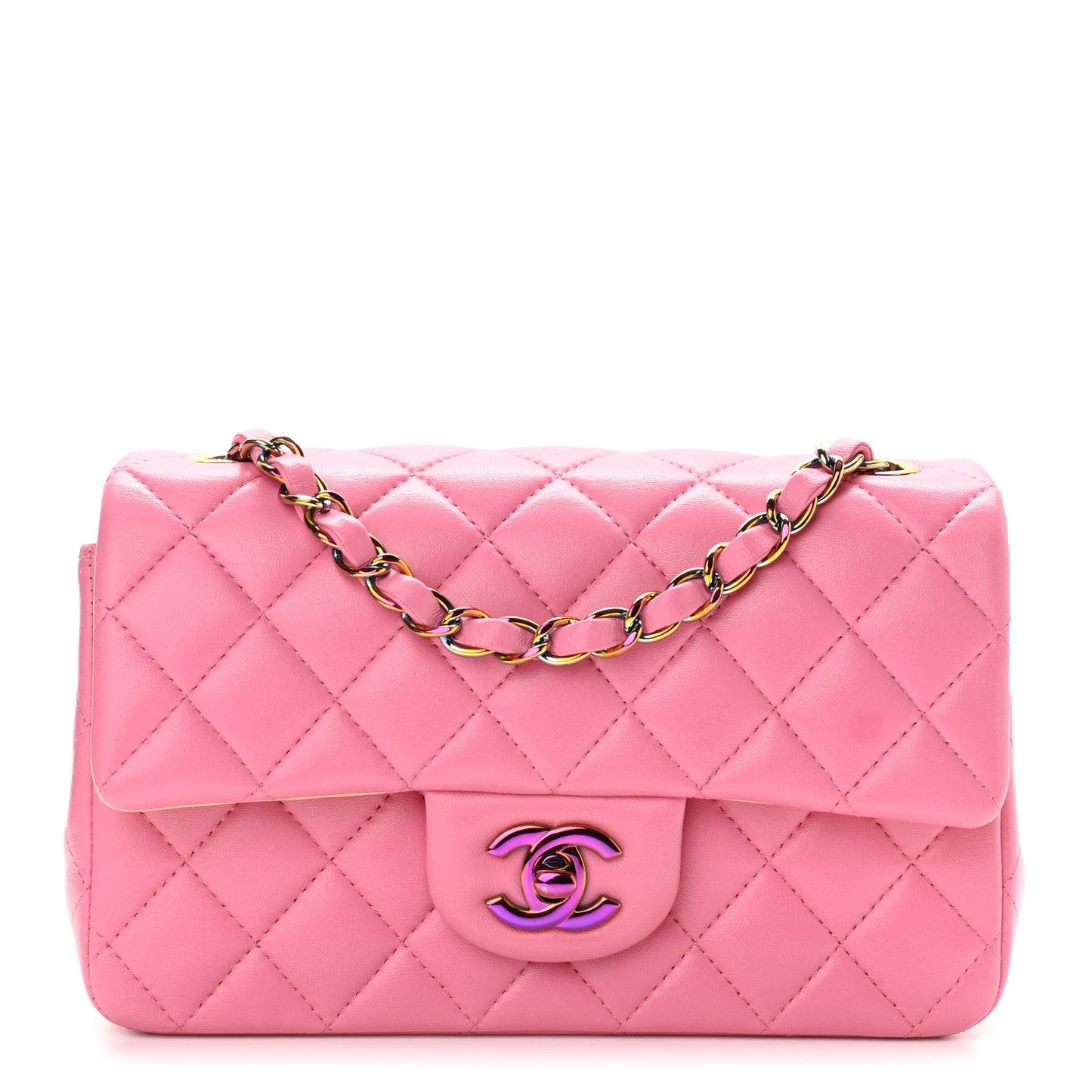 Lambskin Quilted Mini Rectangular Flap Pink Yellow