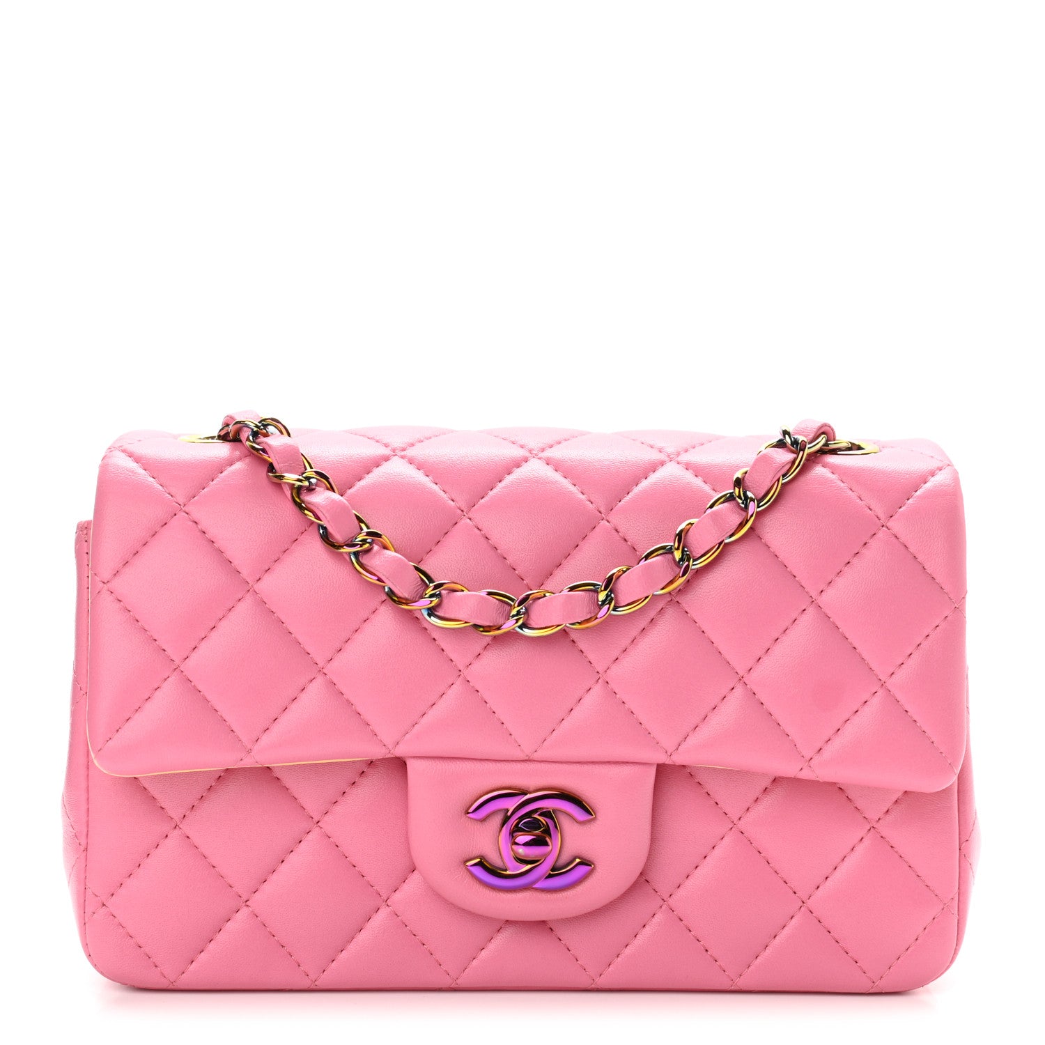 Chanel Lambskin Quilted Mini Rectangular Flap Pink Yellow 1 of 11