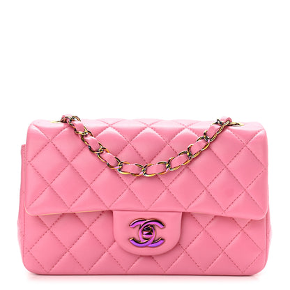 Chanel Lambskin Quilted Mini Rectangular Flap Pink Yellow 1 of 11