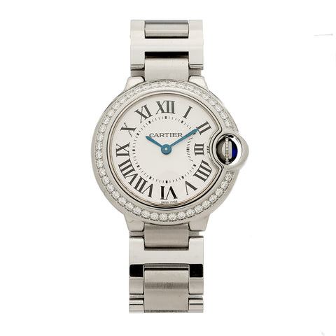 Stainless Steel Diamond Bezel 28mm Ballon Bleu De Cartier Quartz Watch