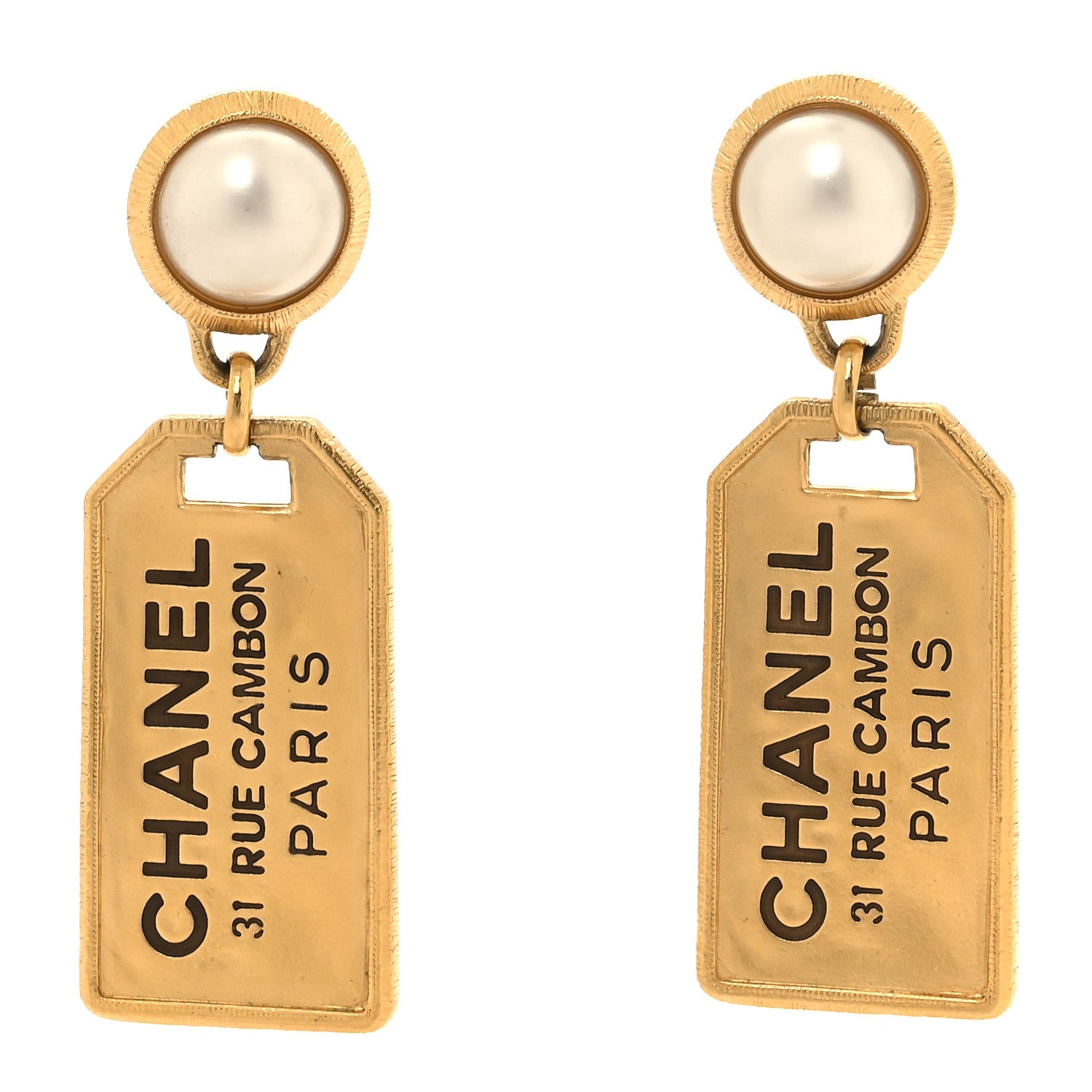 Chanel Pearl CC Tags Drop Earrings Gold 1 of 4