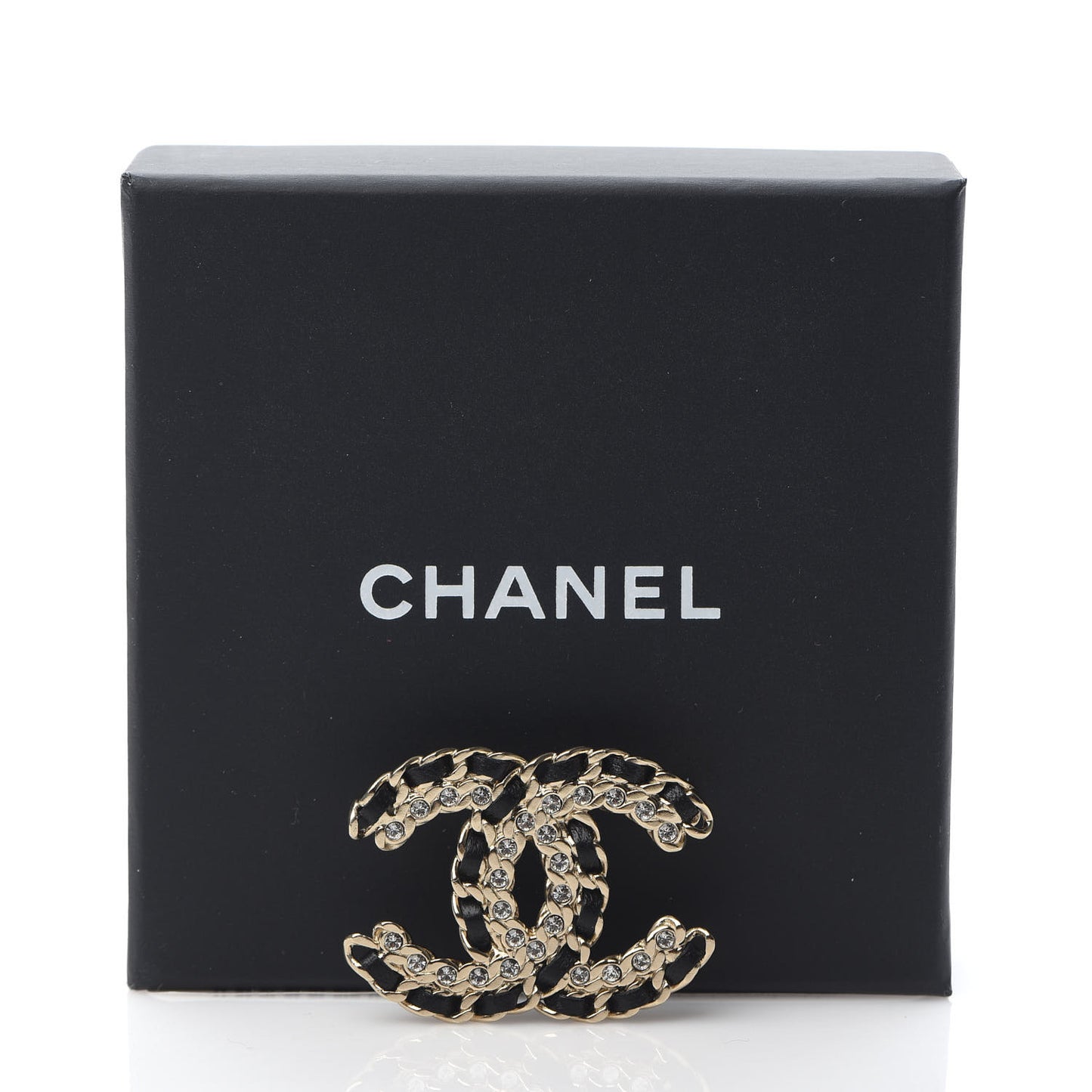 Lambskin Crystal Vintage Allure CC Chain Brooch Black Gold