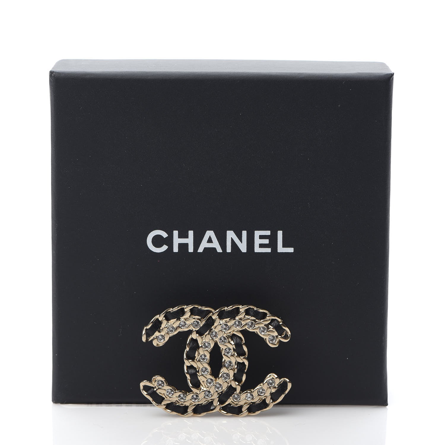 Chanel Lambskin Crystal Vintage Allure CC Chain Brooch Black Gold 4 of 4