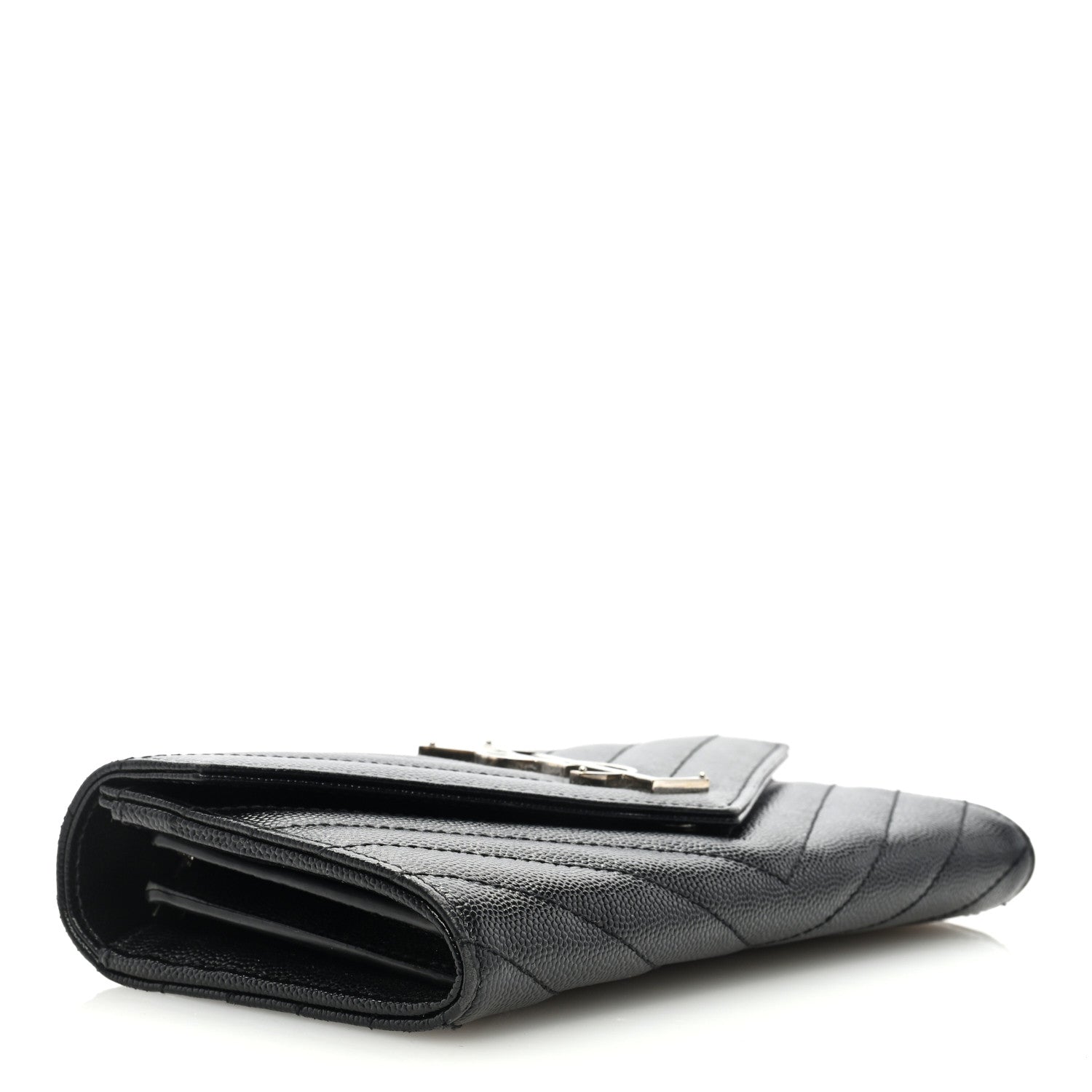 Saint Laurent Grain De Poudre Matelasse Chevron Monogram Flap Wallet Black 4 of 6