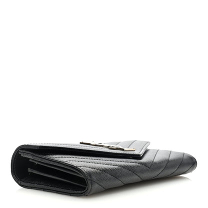 Saint Laurent Grain De Poudre Matelasse Chevron Monogram Flap Wallet Black 4 of 6
