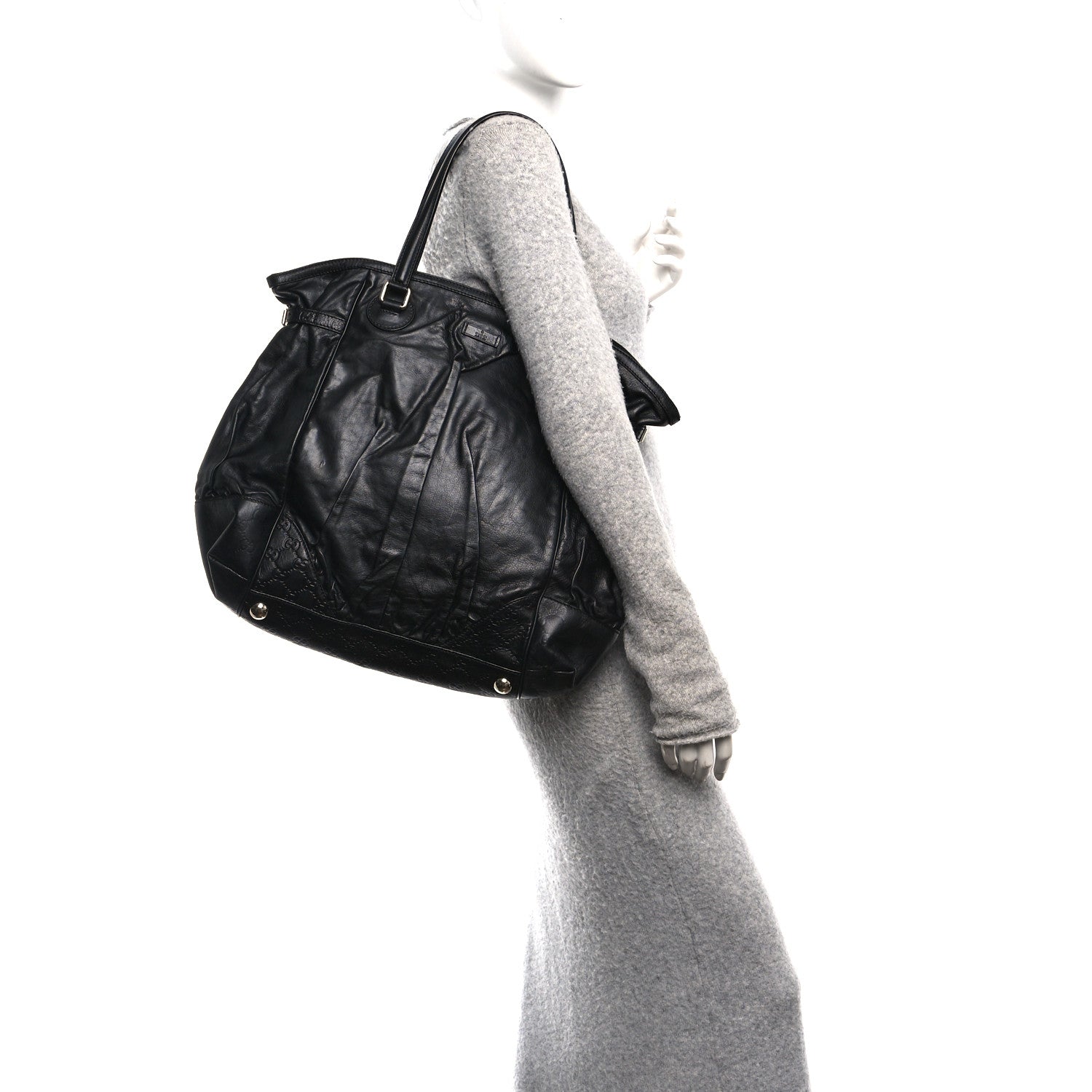 Gucci Calfskin Guccissima Full Moon Tote Black 2 of 11