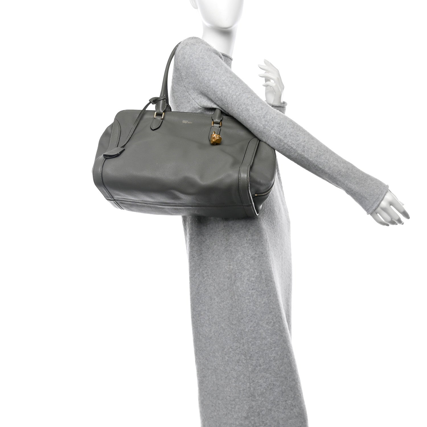 Alexander McQueen Pebbled Calfskin Large Skull Padlock Zip Around Tote Dark Grey 2 of 15