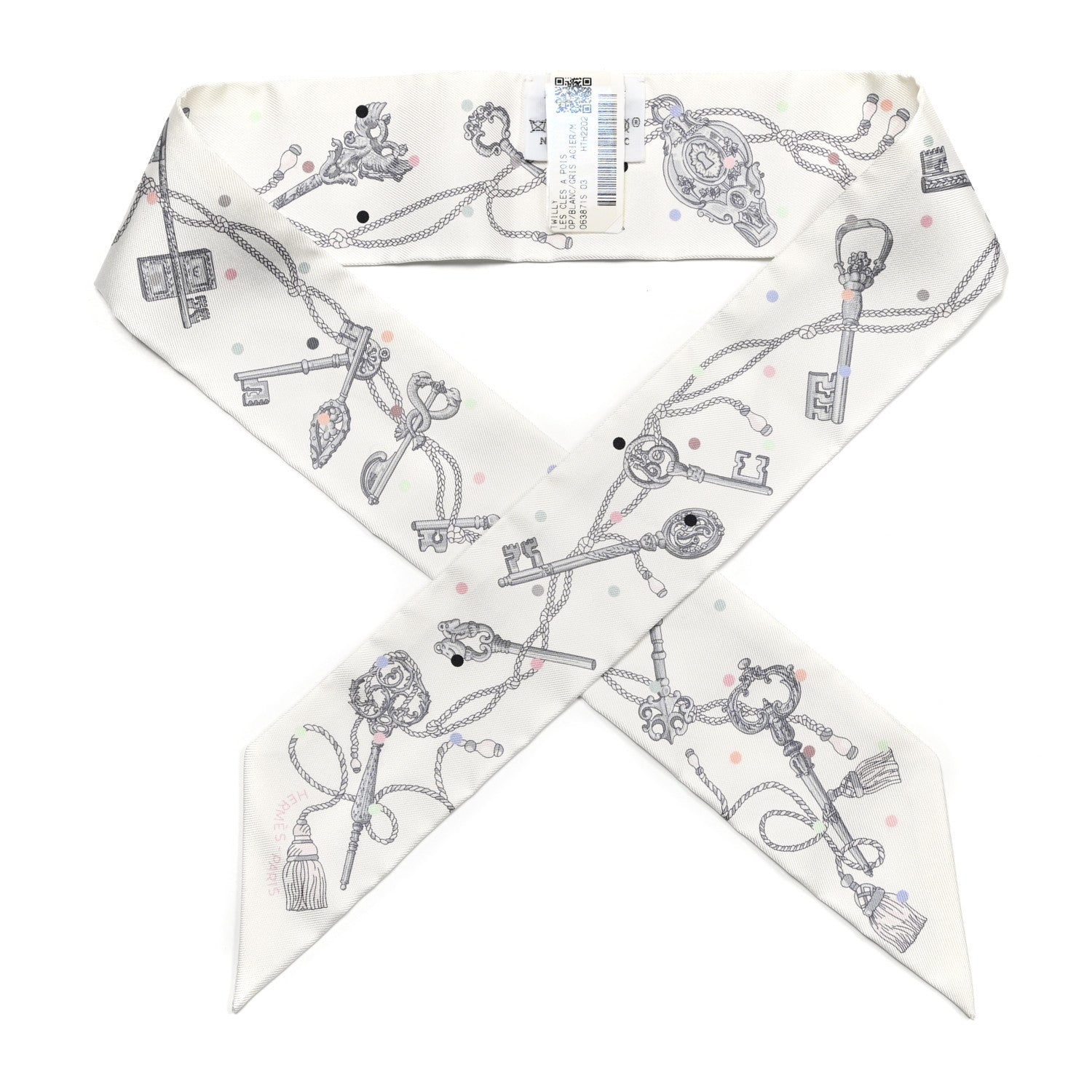 Hermes Silk Les Cles A Pois Twilly White Gris Acier 1 of 4