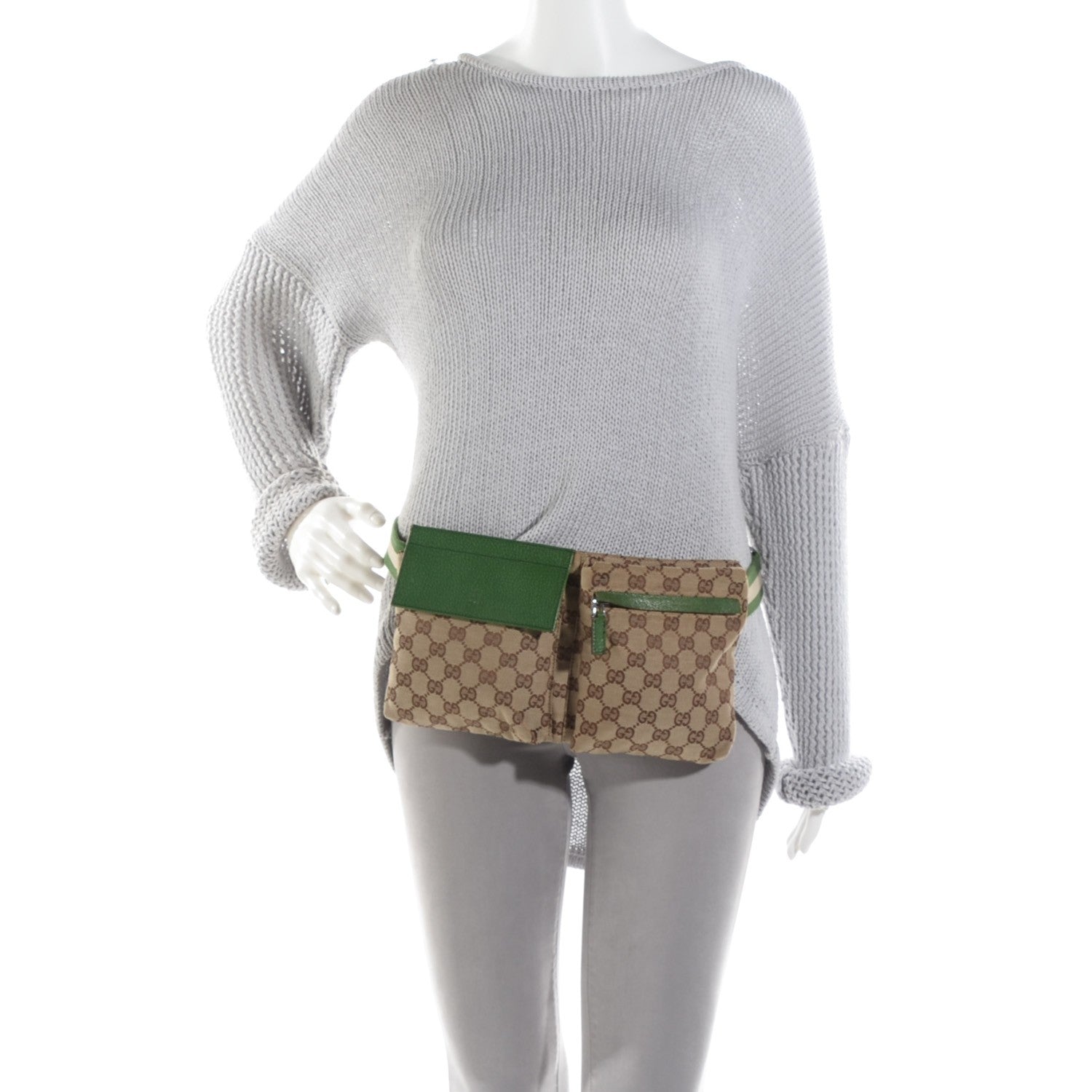 Gucci GG Monogram Web Double Pocket Belt Bag Green 2 of 7