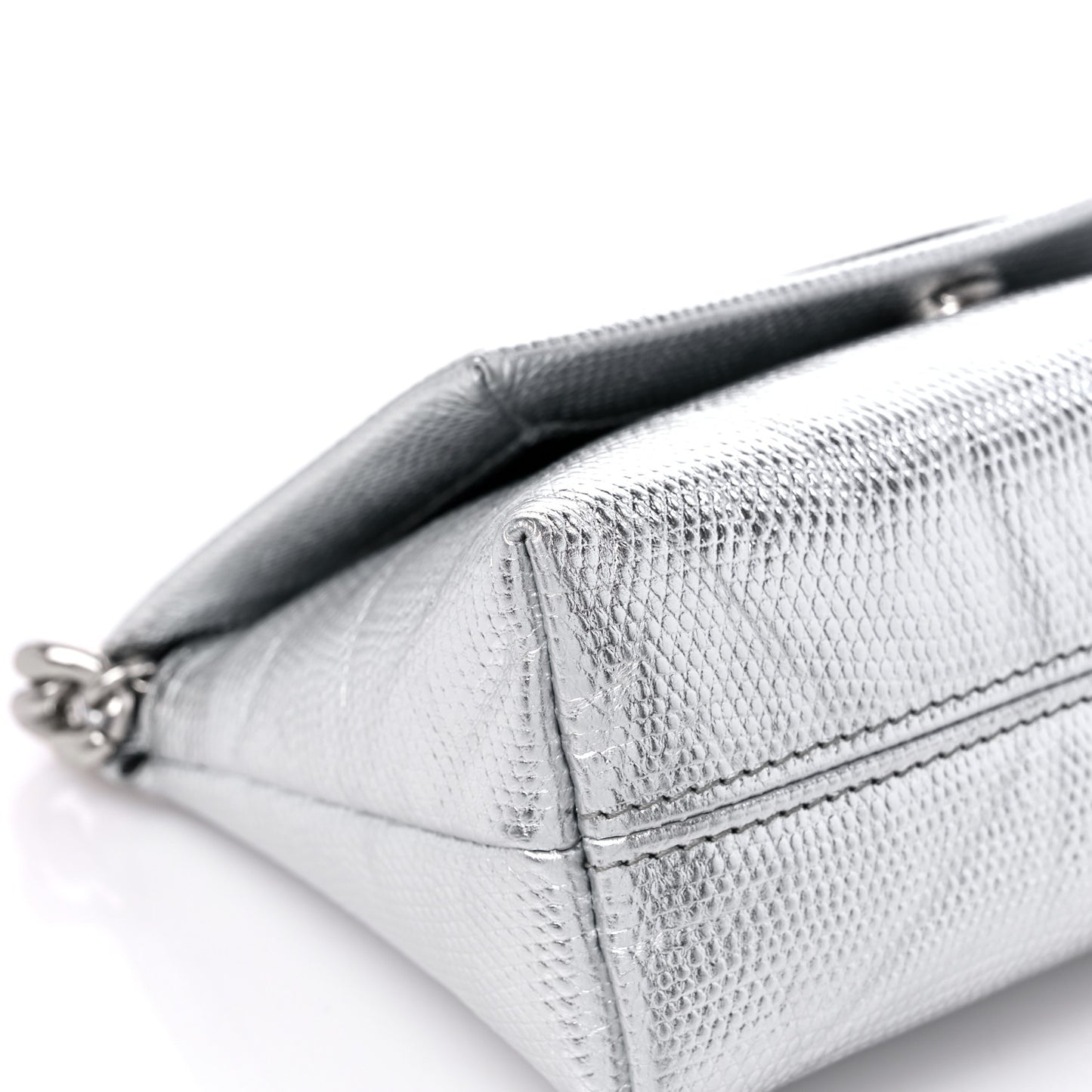Metallic Lizard Embossed Mini Label Shoulder Bag Silver