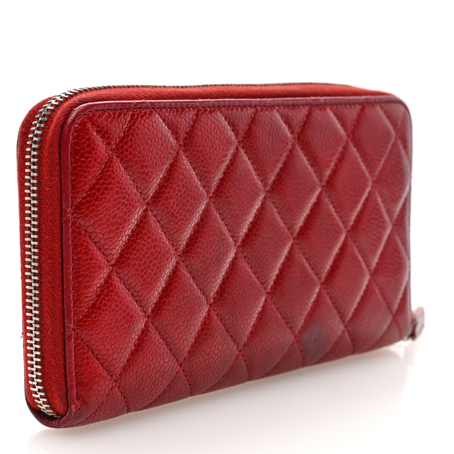 Chanel Caviar Quilted Large Gusset Zip Around Wallet Red 3 of 7