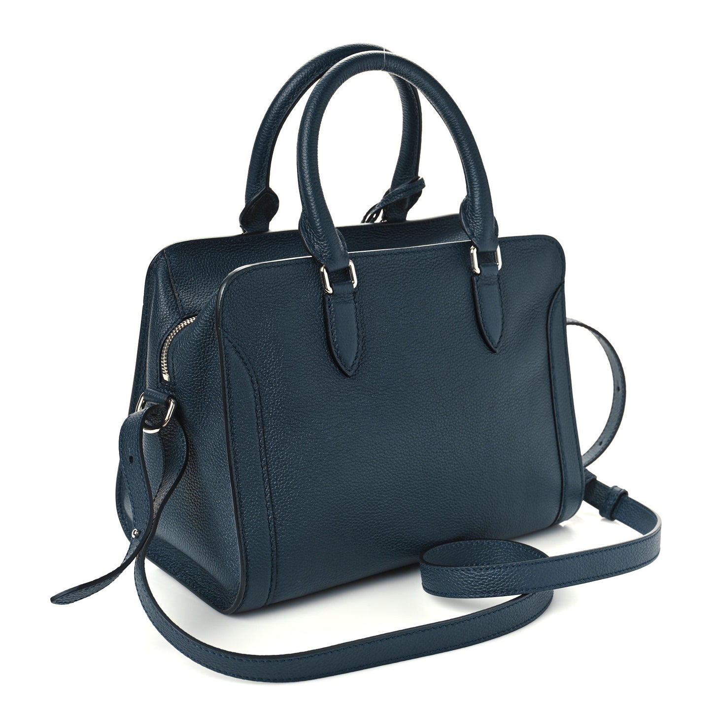 Pebbled Calfskin Small Skull Padlock Zip Around Tote Navy Blue