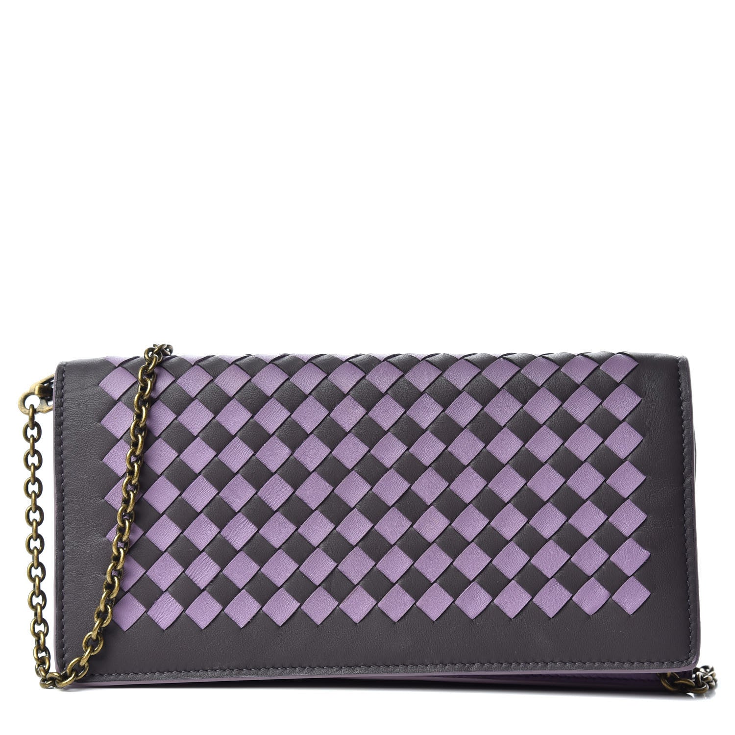 Bottega Veneta Nappa Intrecciato Checker Continental Wallet on Chain Quetsche Wisteria 1 of 7