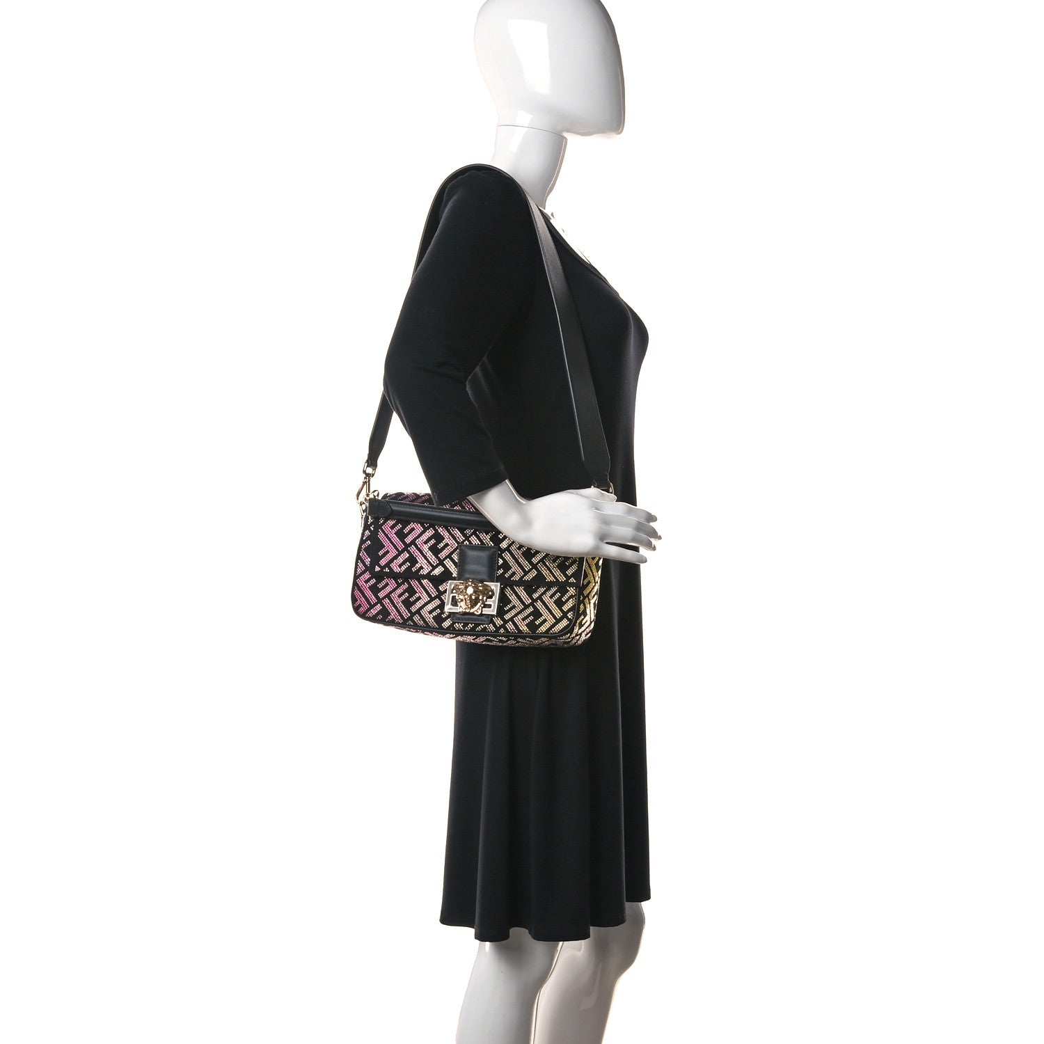 Fendi X VERSACE Calfskin Sequin Fendace FF Baguette Black Multicolor 2 of 12