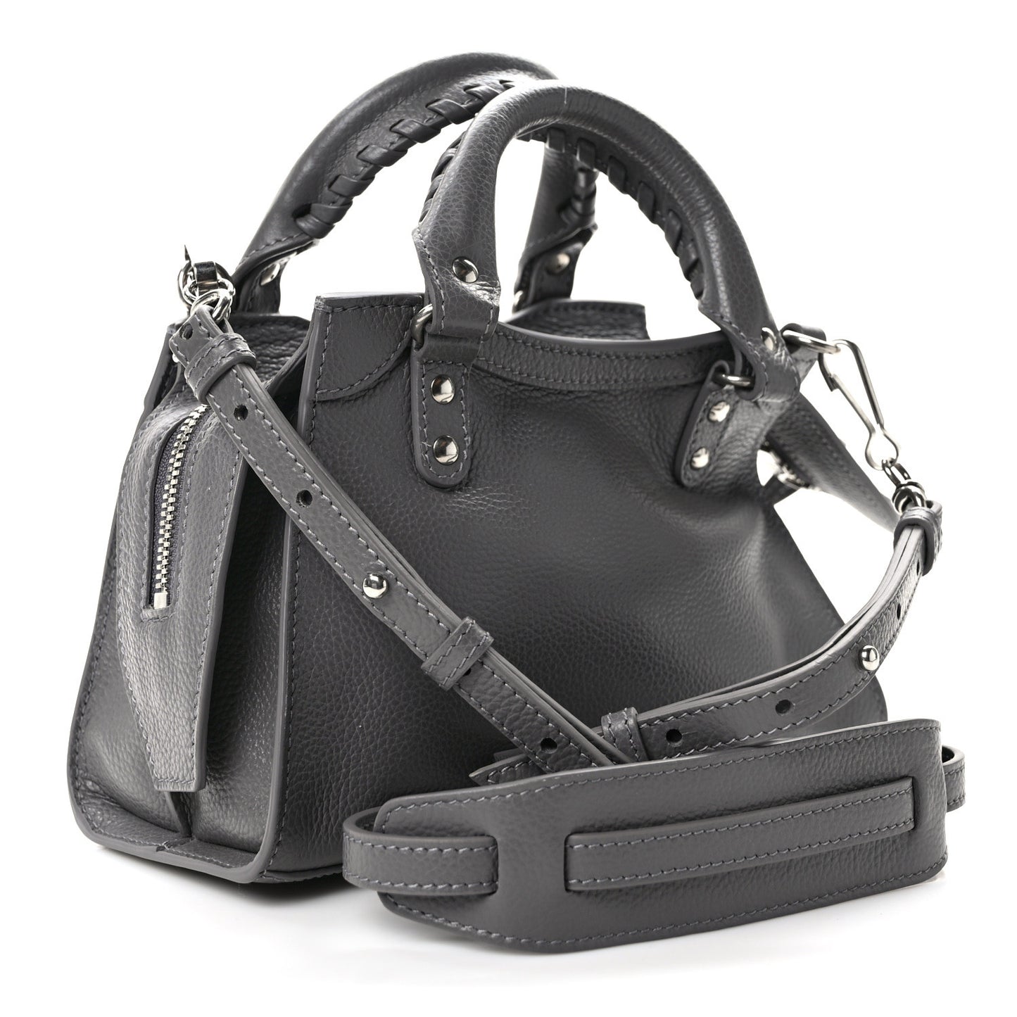 Grained Calfskin Neo Classic Silver Hardware Mini City Dark Grey