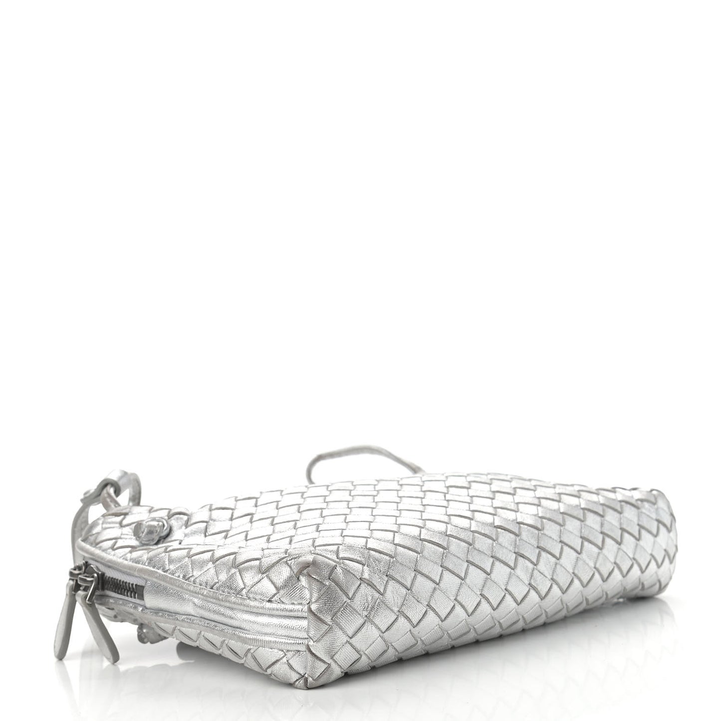 Metallic Nappa Intrecciato Nodini Crossbody Messenger Silver
