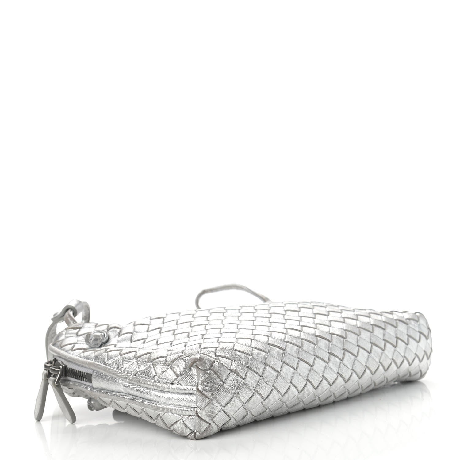 Bottega Veneta Metallic Nappa Intrecciato Nodini Crossbody Messenger Silver 4 of 11