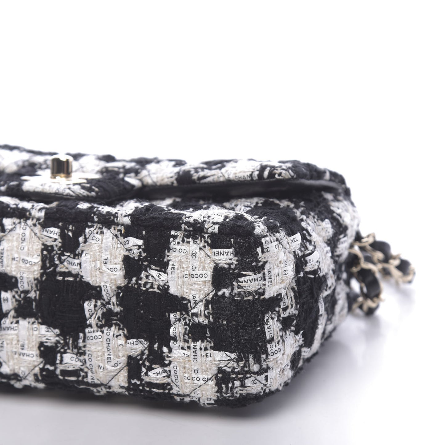 Tweed Quilted Mini Rectangular Flap Black Ecru White