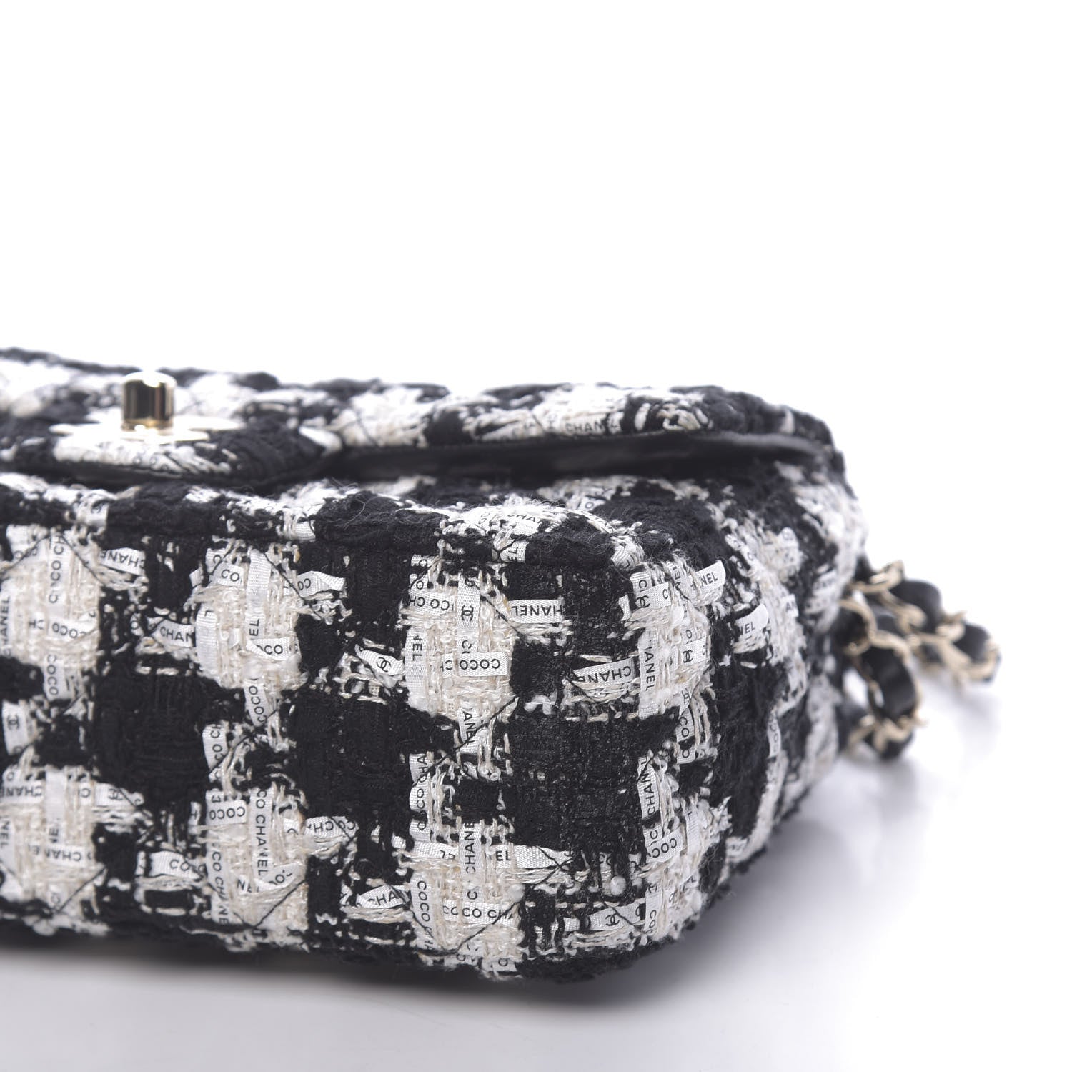 Chanel Tweed Quilted Mini Rectangular Flap Black Ecru White 9 of 11