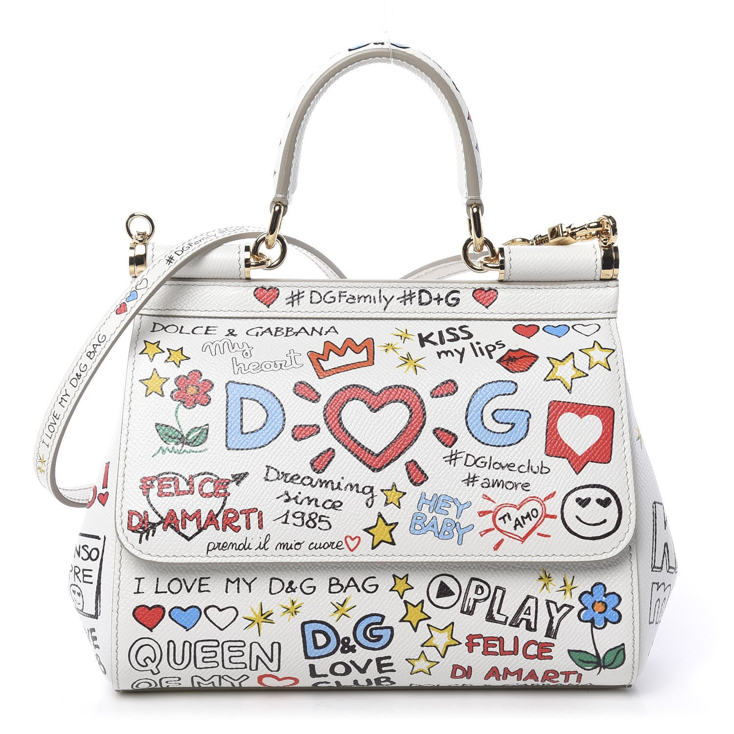 Dolce & Gabbana Dauphine Graffiti Printed Small Miss Sicily Satchel White 1 of 11
