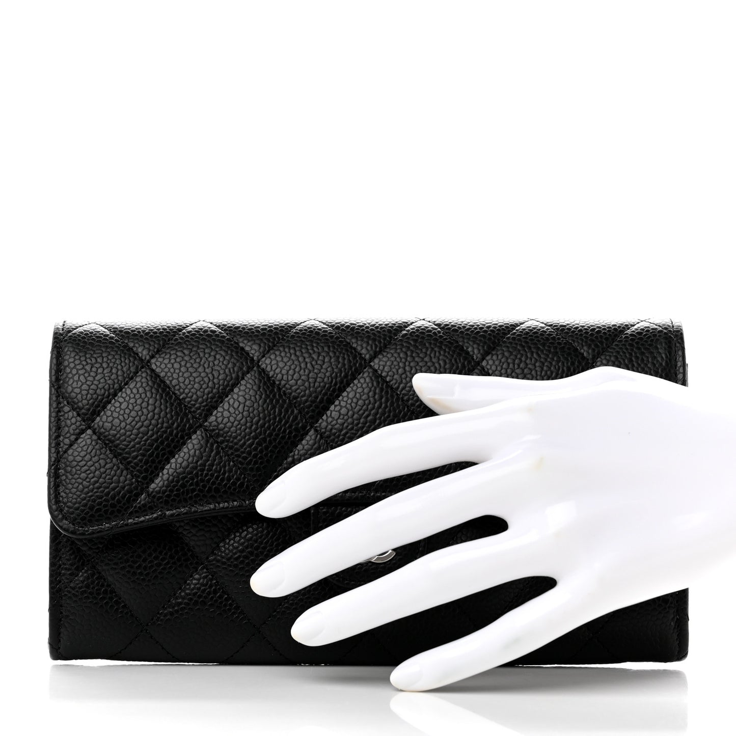 Caviar Quilted Large Gusset Flap Wallet Black