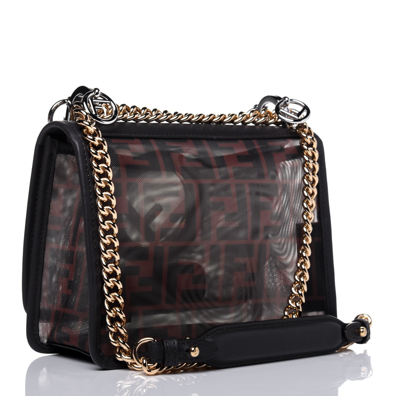 Fendi Mesh Vitello Century F is Fendi FF 1974 Small Kan I Shoulder Bag Marrone Black Ebano 3 of 14