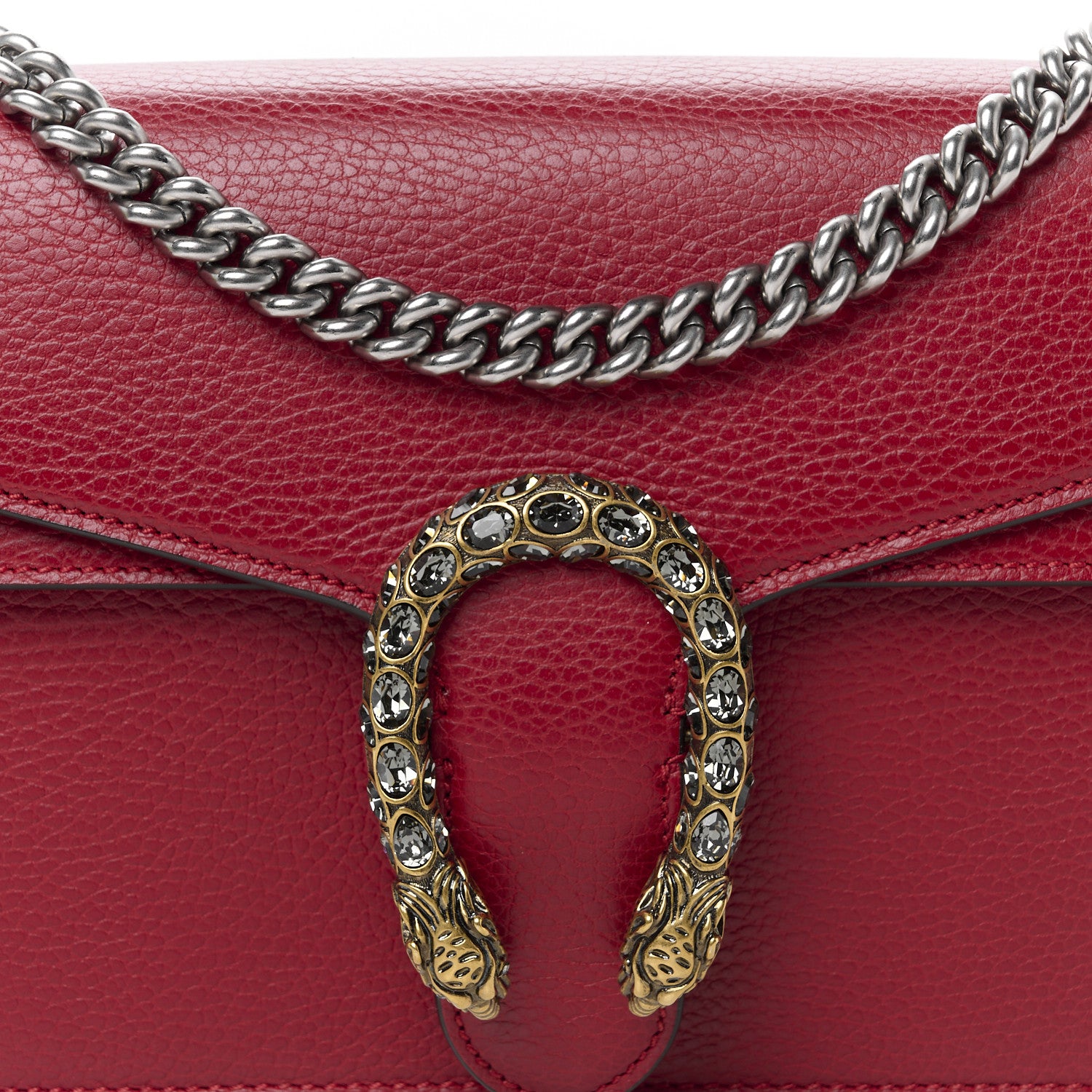 Gucci Dollar Calfskin Swarovski Crystal Small Dionysus Shoulder Bag Hibiscus Red 10 of 13