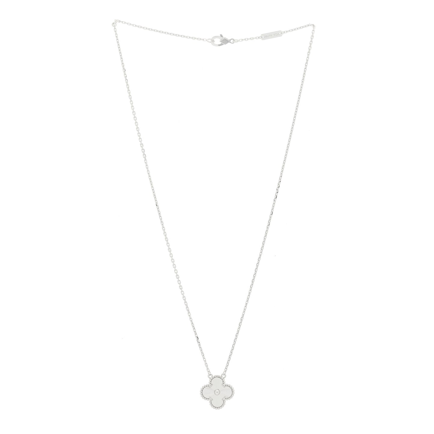 18K White Gold Guilloche Vintage Alhambra Pendant Necklace