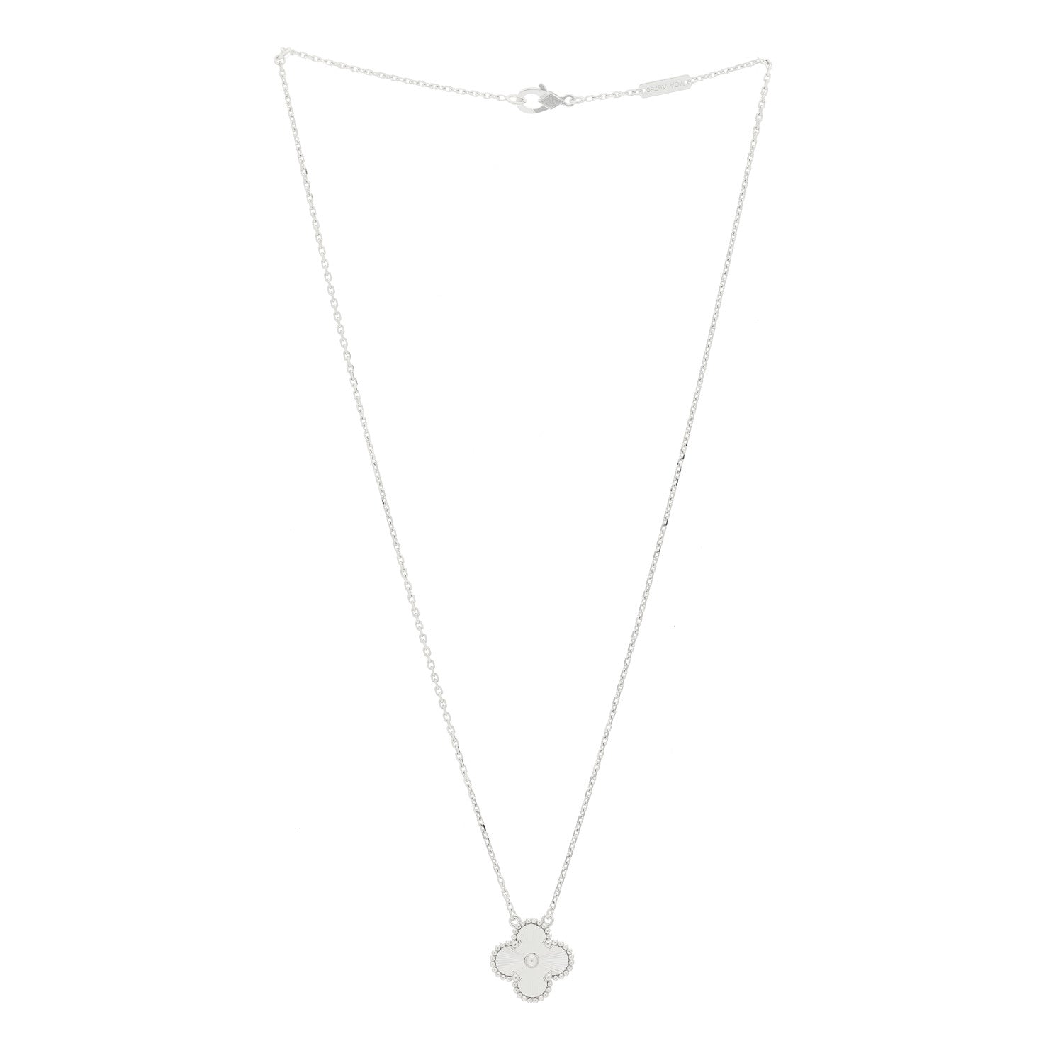 Van Cleef & Arpels 18K White Gold Guilloche Vintage Alhambra Pendant Necklace 3 of 6