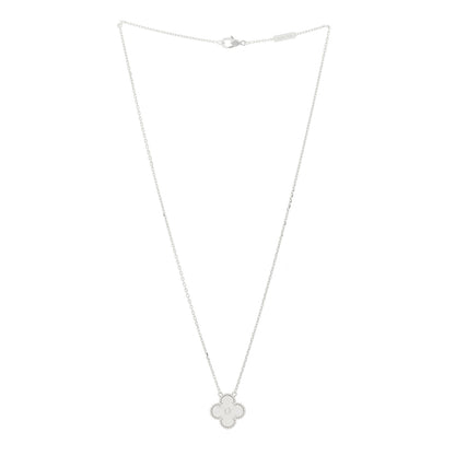 Van Cleef & Arpels 18K White Gold Guilloche Vintage Alhambra Pendant Necklace 3 of 6