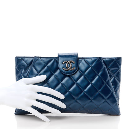 Chanel Glazed Calfskin Quilted Coco Pleats Clutch Navy 2 of 12