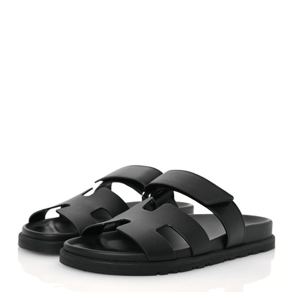Hermes Calfskin Womens Chypre Sandals 37 Black 3 of 12