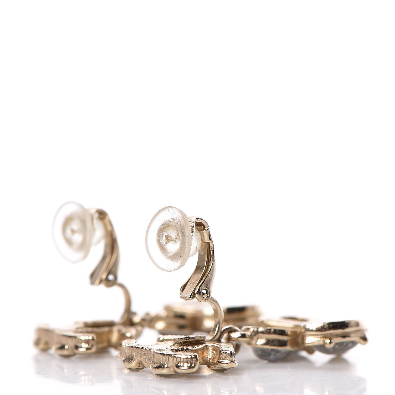 Chanel Resin CC Drop Clip On Earrings Grey Gold 3 of 4