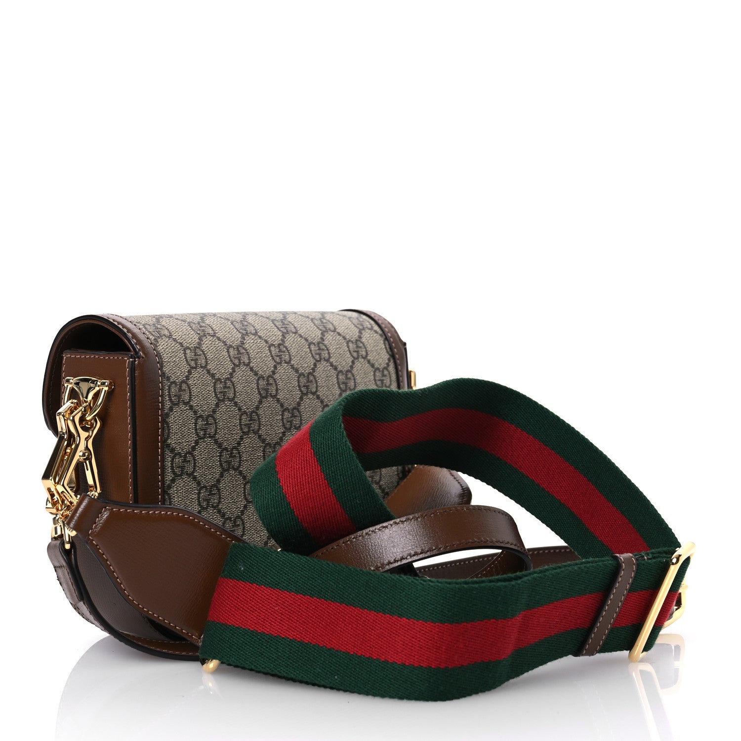 Gucci GG Supreme Monogram Web Mini Horsebit 1955 Shoulder Bag Beige Brown Sugar 3 of 11