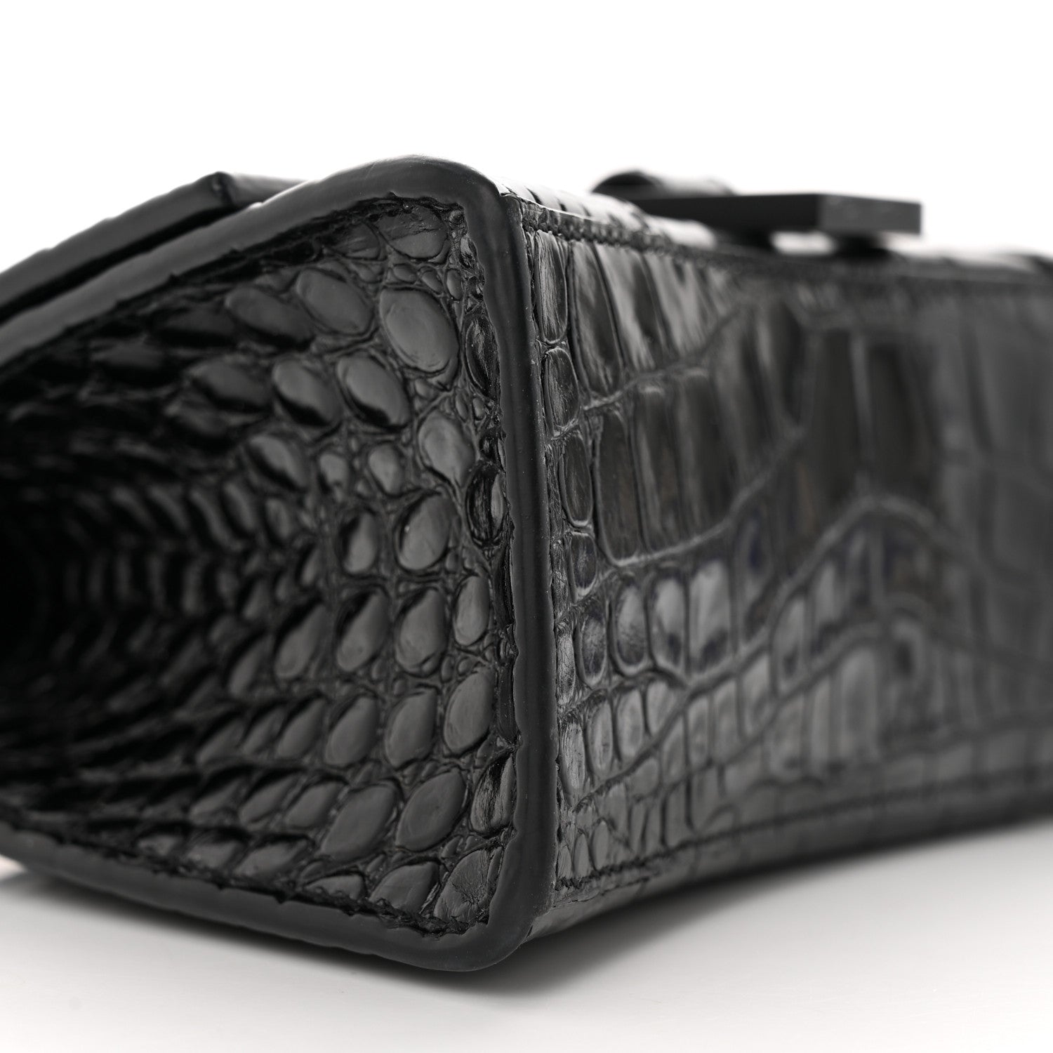 Balenciaga Shiny Calfskin Monochrome Crocodile Embossed Hourglass Top Handle Bag XS Black 8 of 17