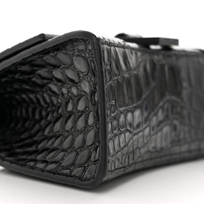 Balenciaga Shiny Calfskin Monochrome Crocodile Embossed Hourglass Top Handle Bag XS Black 8 of 17