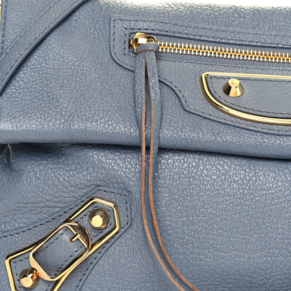 Balenciaga Chevre Gold Metallic Edge Hardware Envelope Clutch Bleu Acier 11 of 11