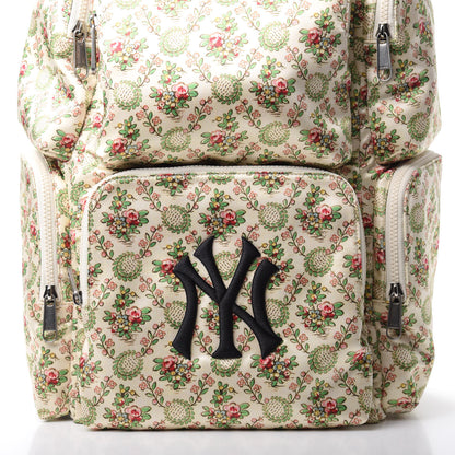Gucci X MLB Satin Floral Print NY Yankees Patch Backpack Ivory Green 8 of 11