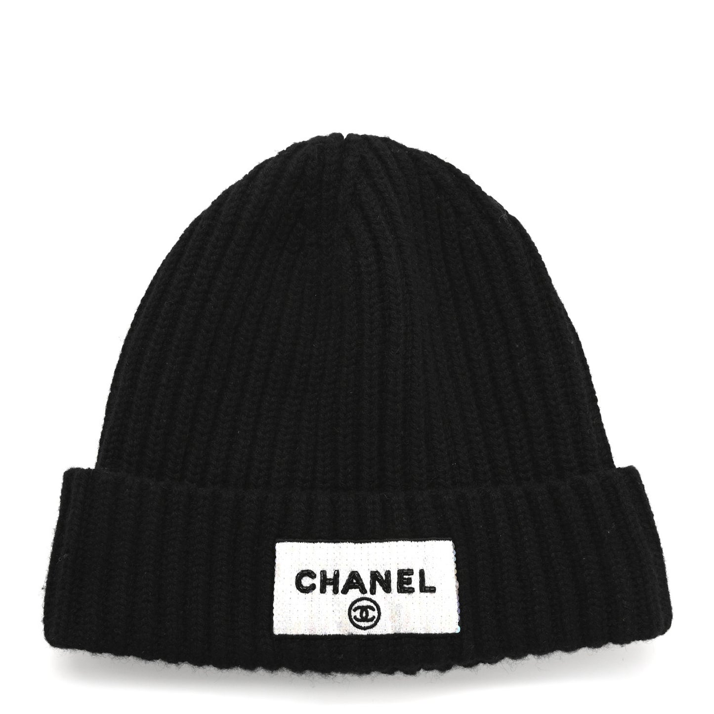 Cashmere Beaded Sequin Logo Beanie Hat Black