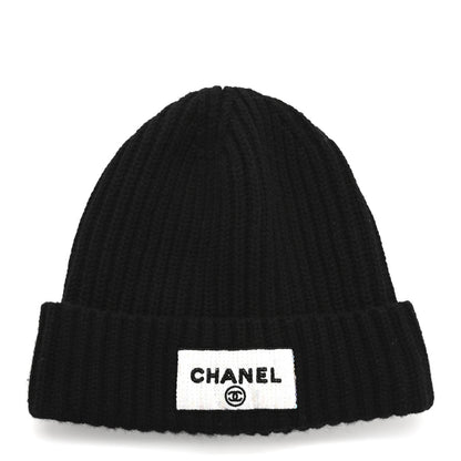 Chanel Cashmere Beaded Sequin Logo Beanie Hat Black 1 of 6